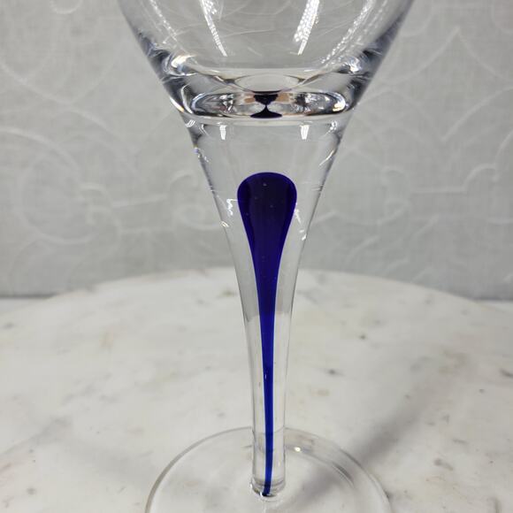 Pier 1 Wine Glass 8.25" Blue‎ Tear Drop Drip Minimalist Stemmed Goblet - Picture 12 of 12